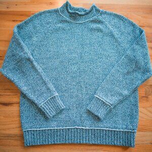 Mens 2024 LL Bean Signature Organic Cotton Rollneck Sweater XL Blue White Knit